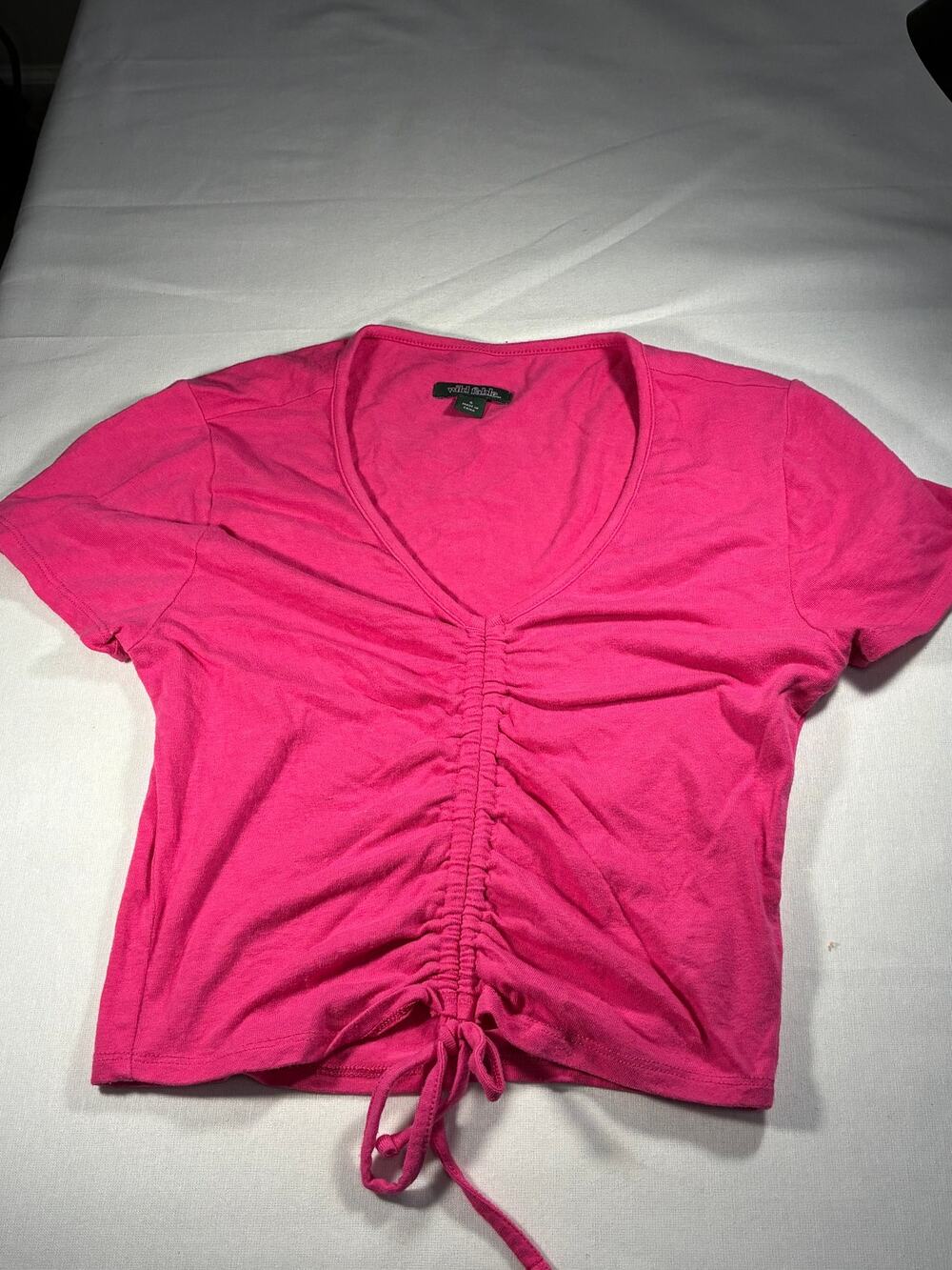 Wild Fable Hot Pink Ruched Drawstring Crop Top S